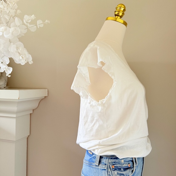 Toad&Co Ruffle Cap Sleeve Tee in True White, Sz L - Picture 7 of 8